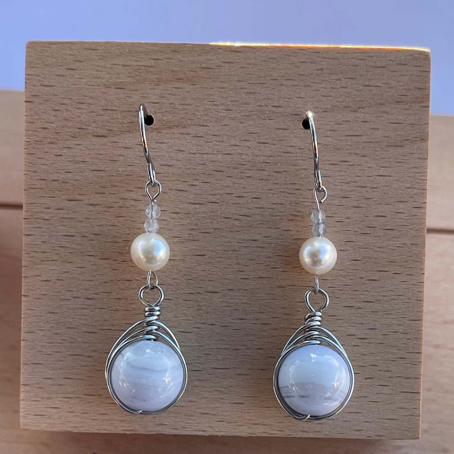 Blue Lace Agate Fishtail Drop Earrings