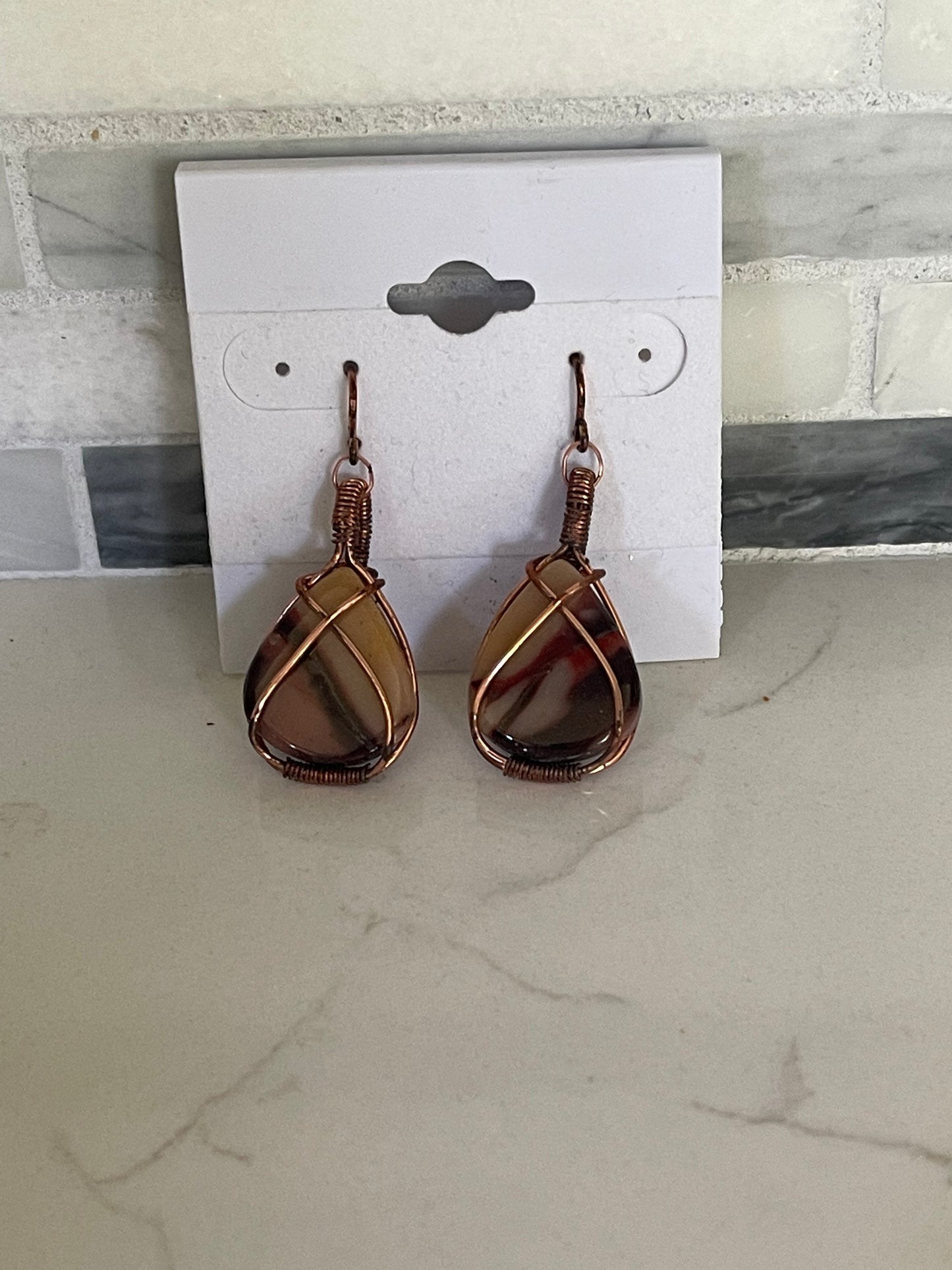 Mookaite Jasper Teardrop Wire Wrap Earrings