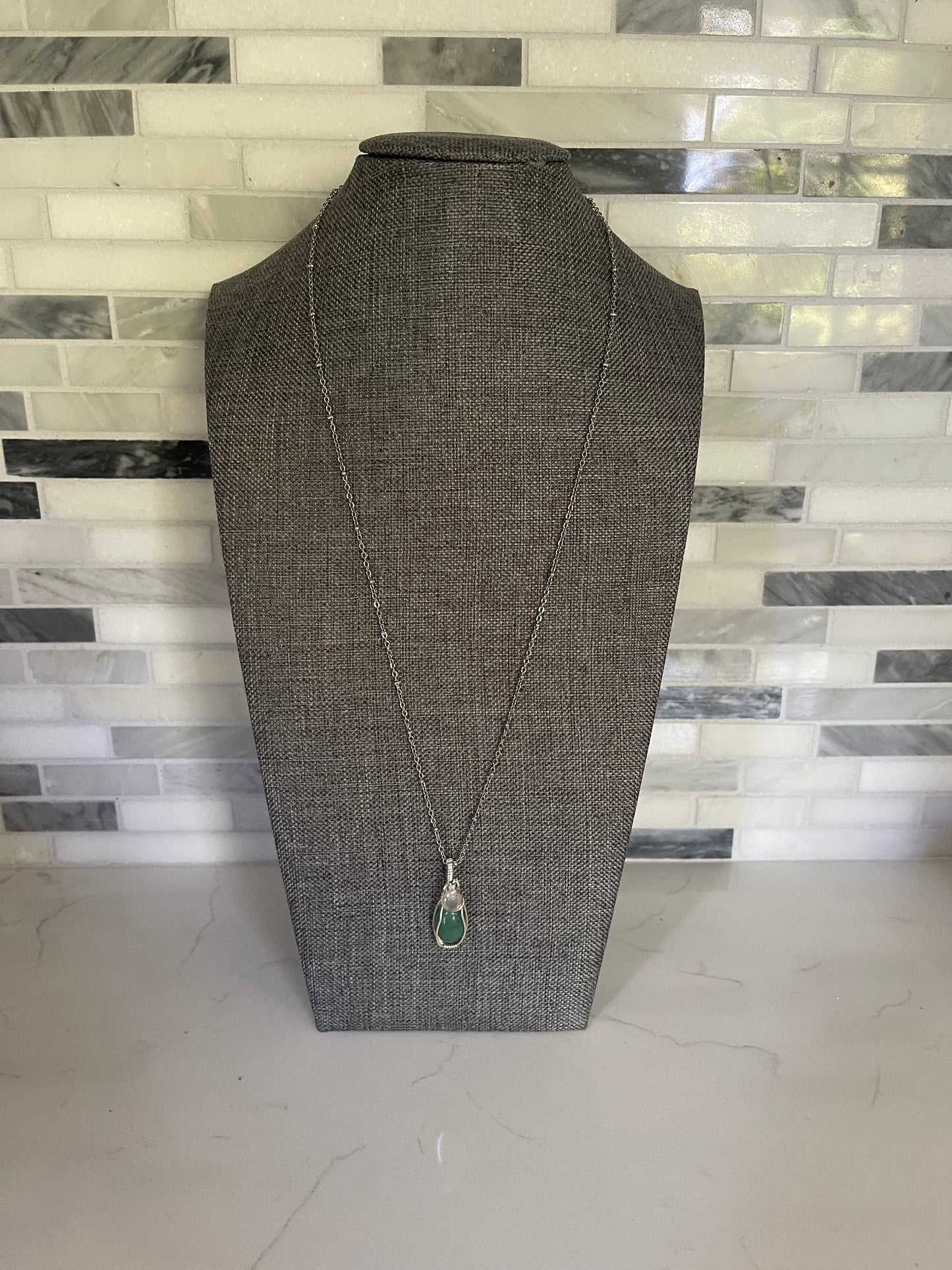 Green Aventurine and Mini Clear Quartz Wire Wrapped Necklace