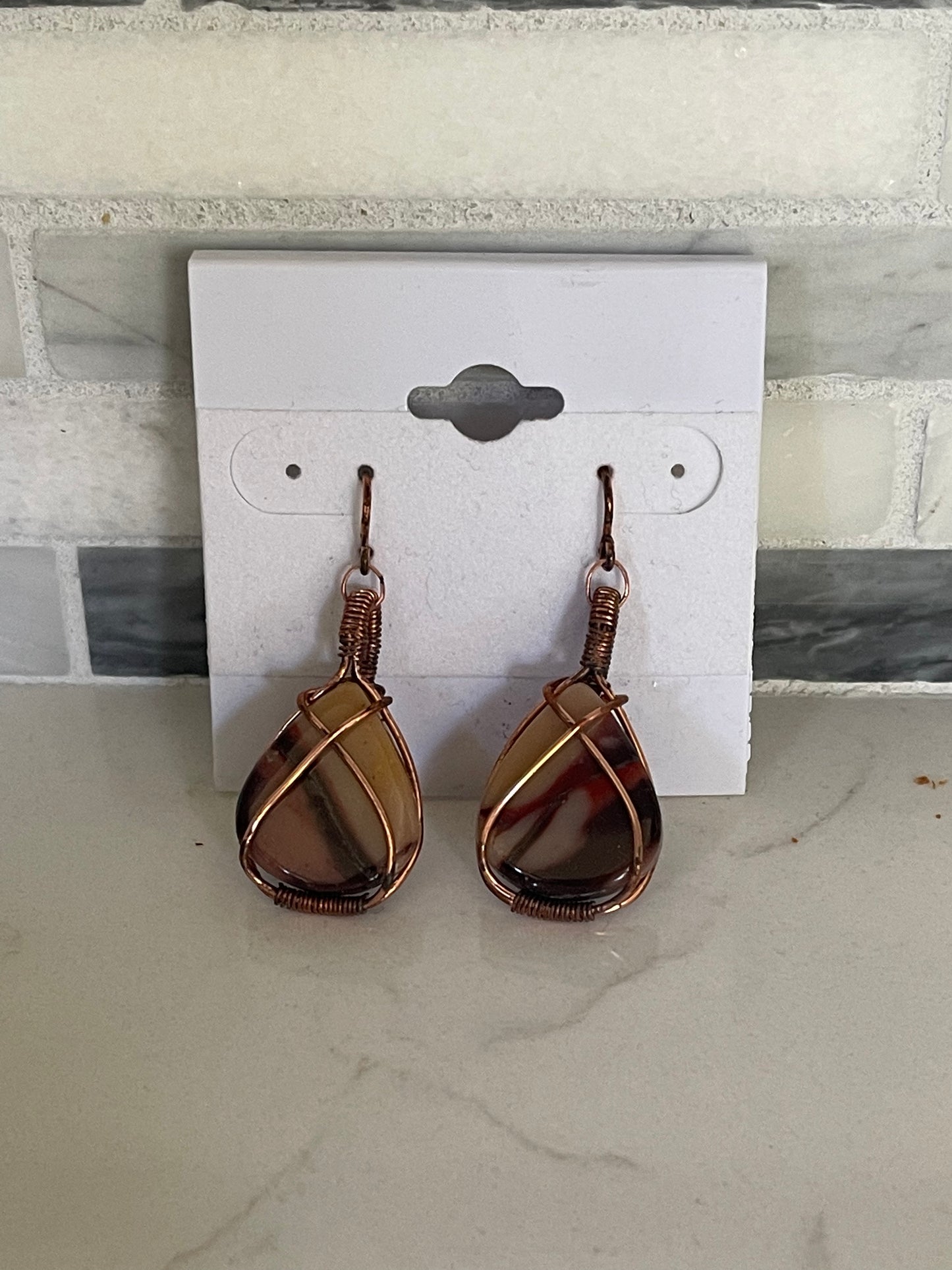 Mookaite Jasper Teardrop Wire Wrap Earrings
