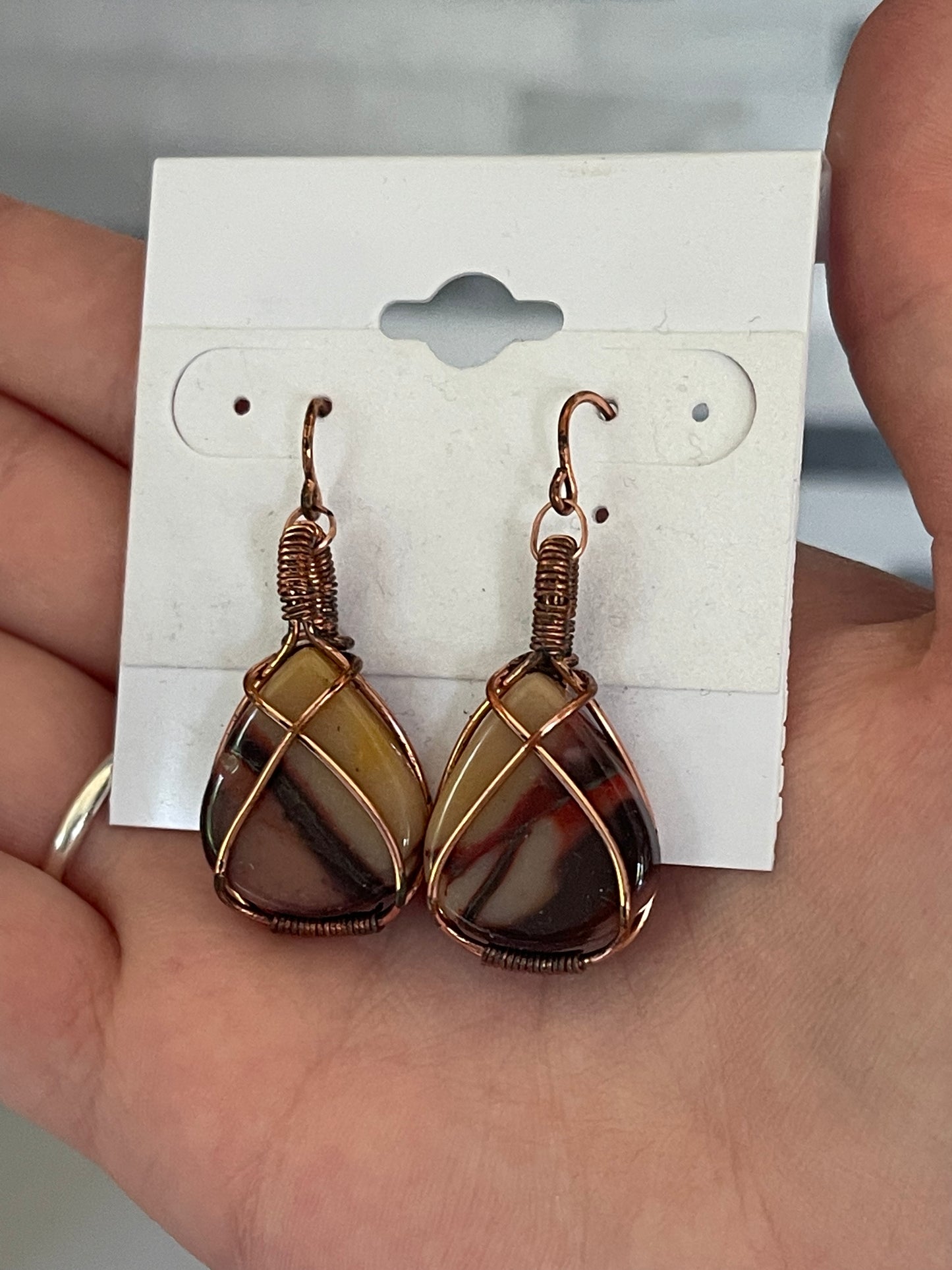 Mookaite Jasper Teardrop Wire Wrap Earrings