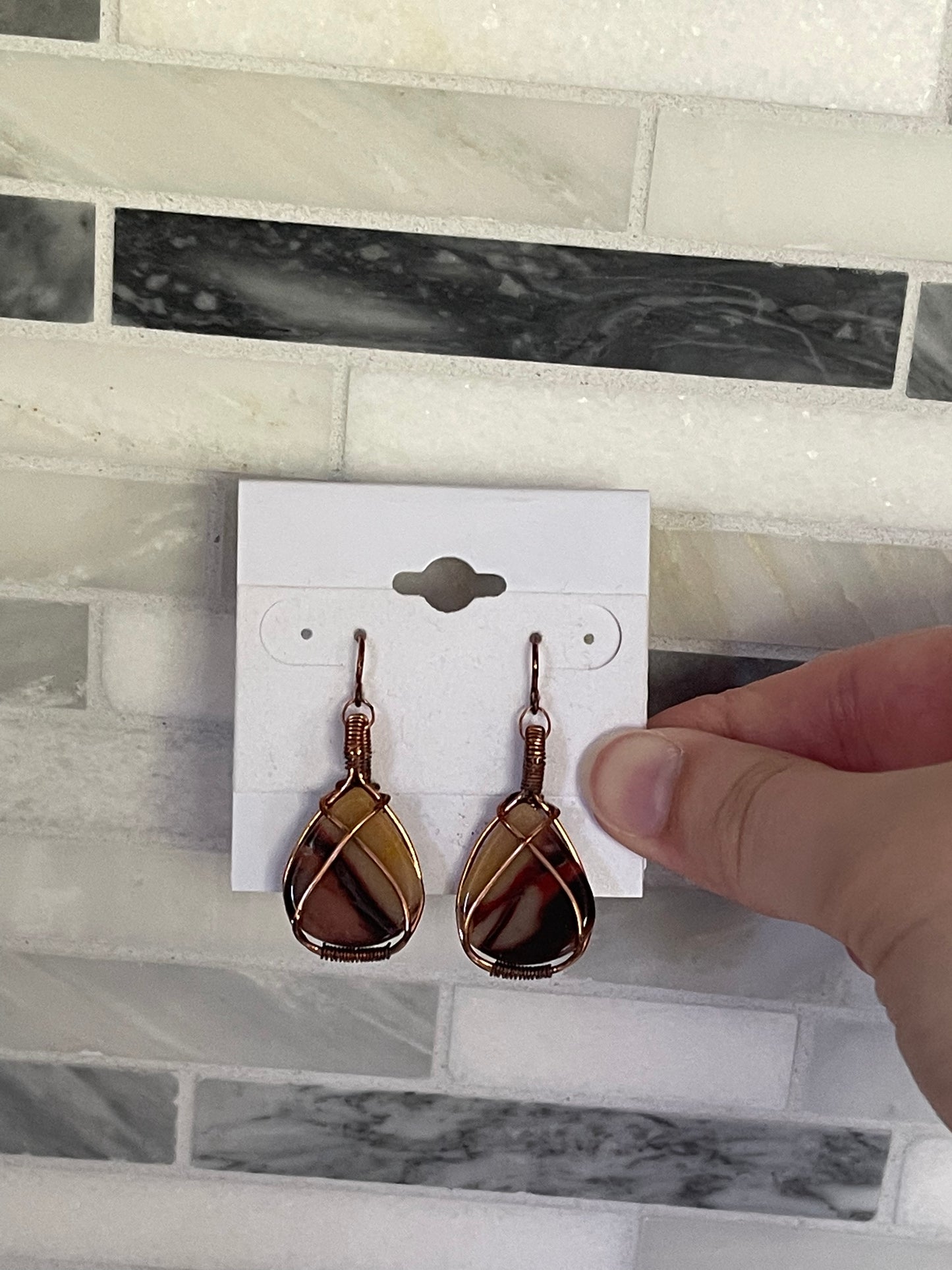 Mookaite Jasper Teardrop Wire Wrap Earrings