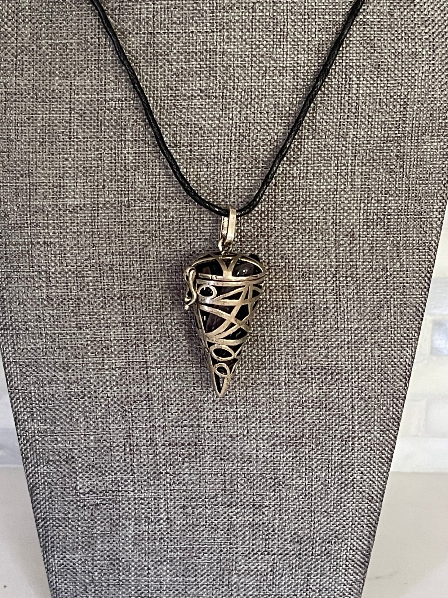 Antique silver-finished brass, bead/crystal cage with star design & latch