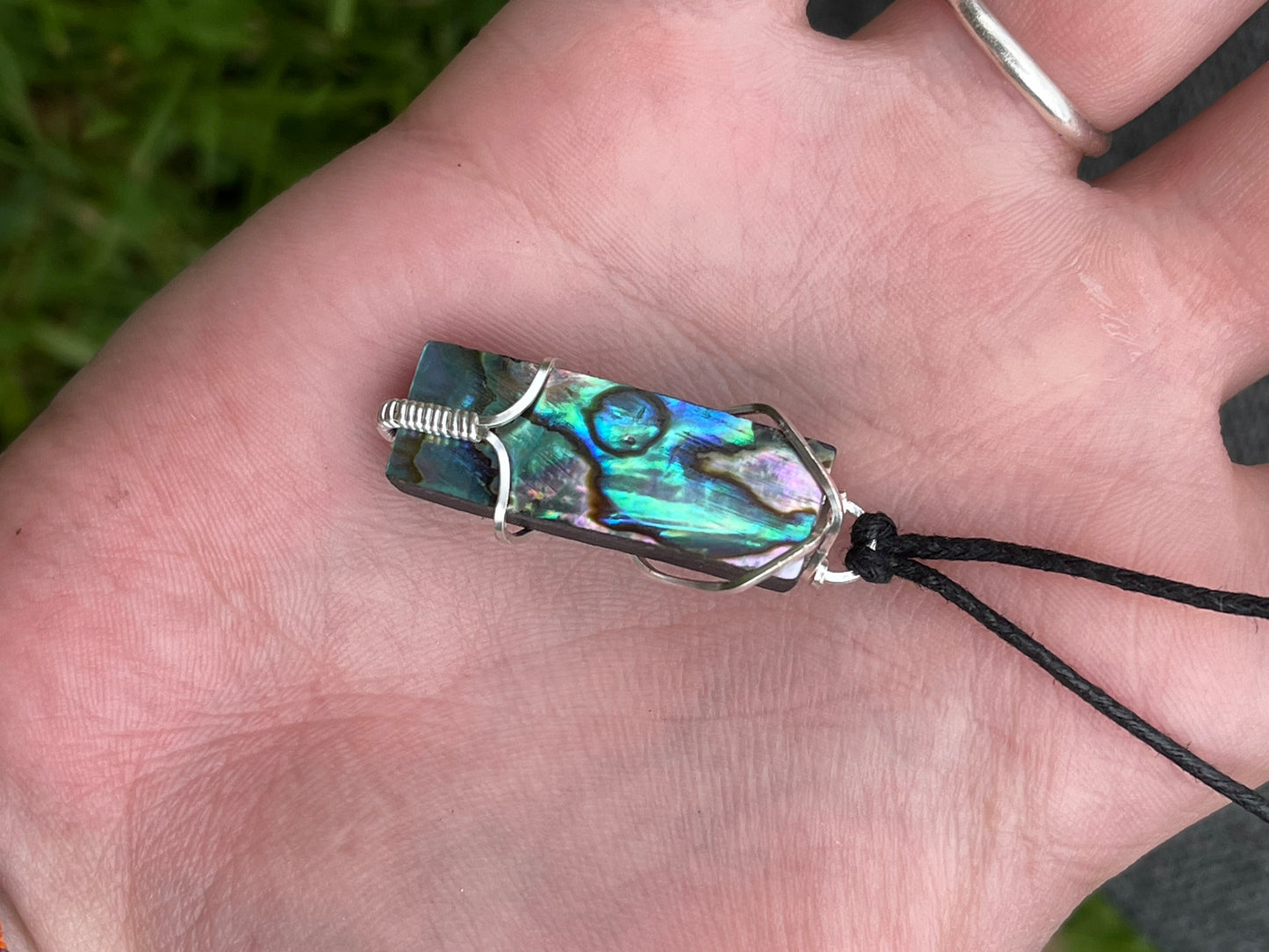 Abalone Wire Wrap Pendant Necklace