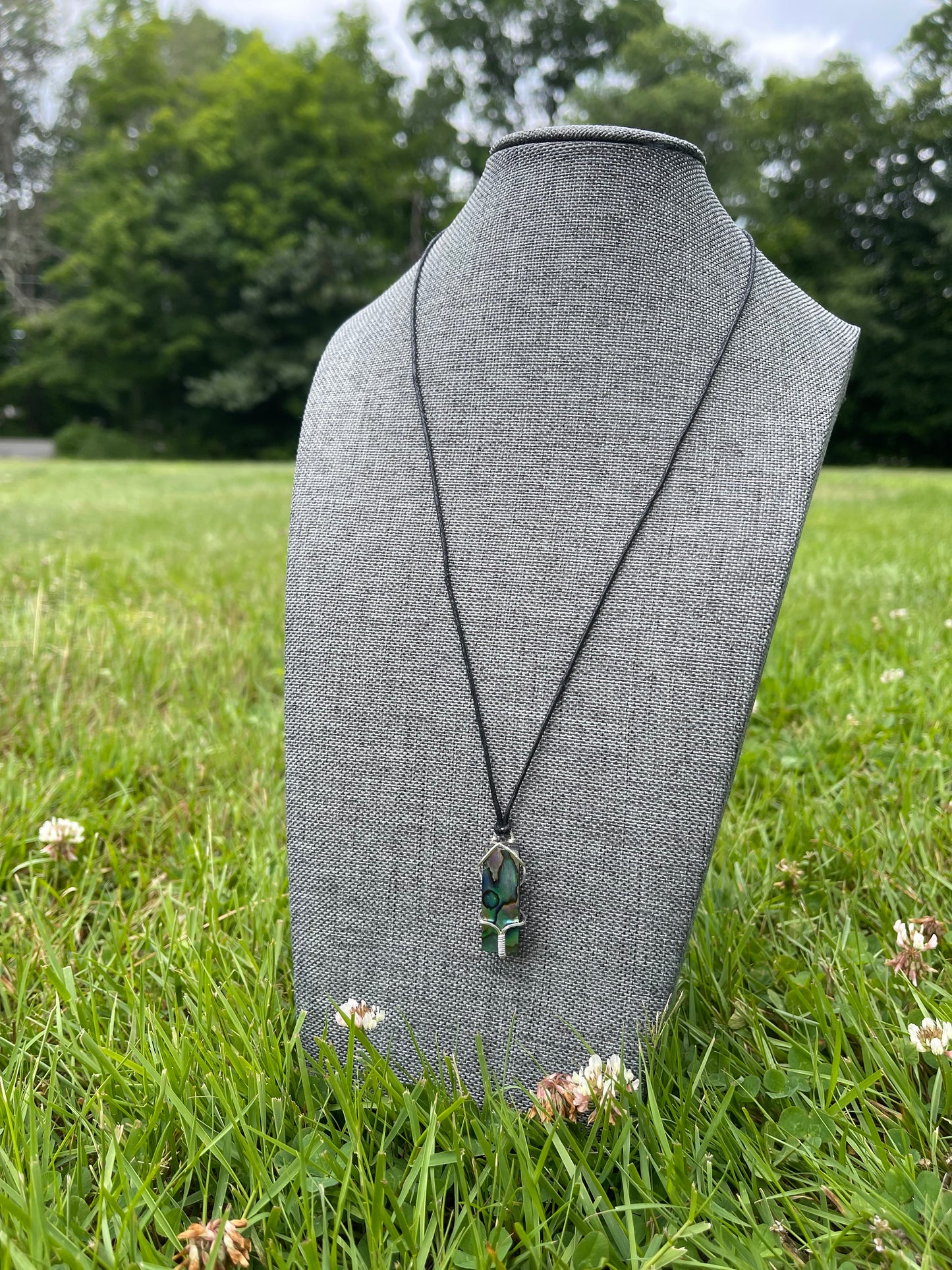 Abalone Wire Wrap Pendant Necklace