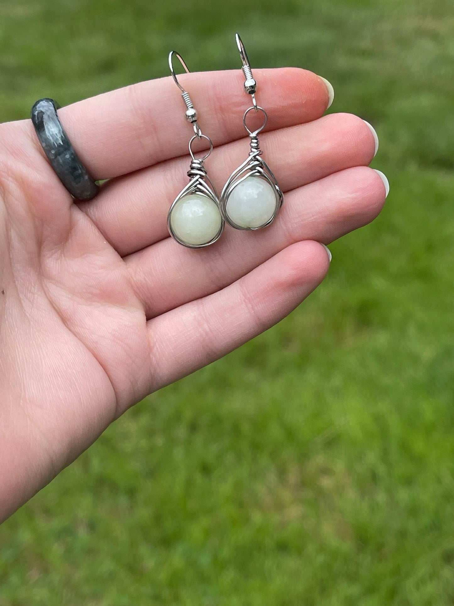 Amazonite Stainless Steel Wire Wrap Dangle Earrings