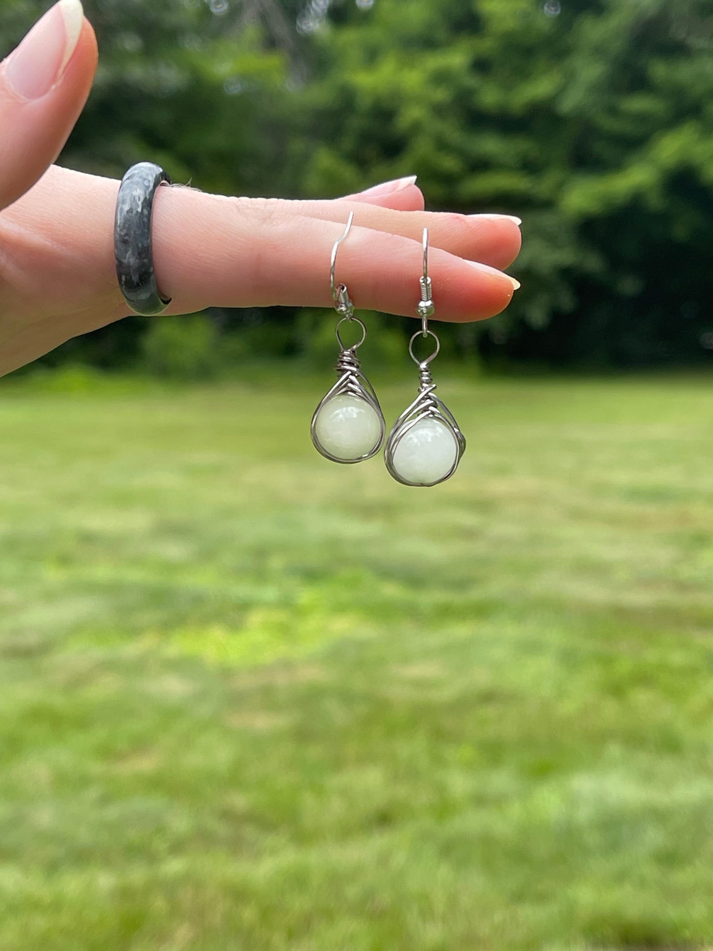 Amazonite Stainless Steel Wire Wrap Dangle Earrings