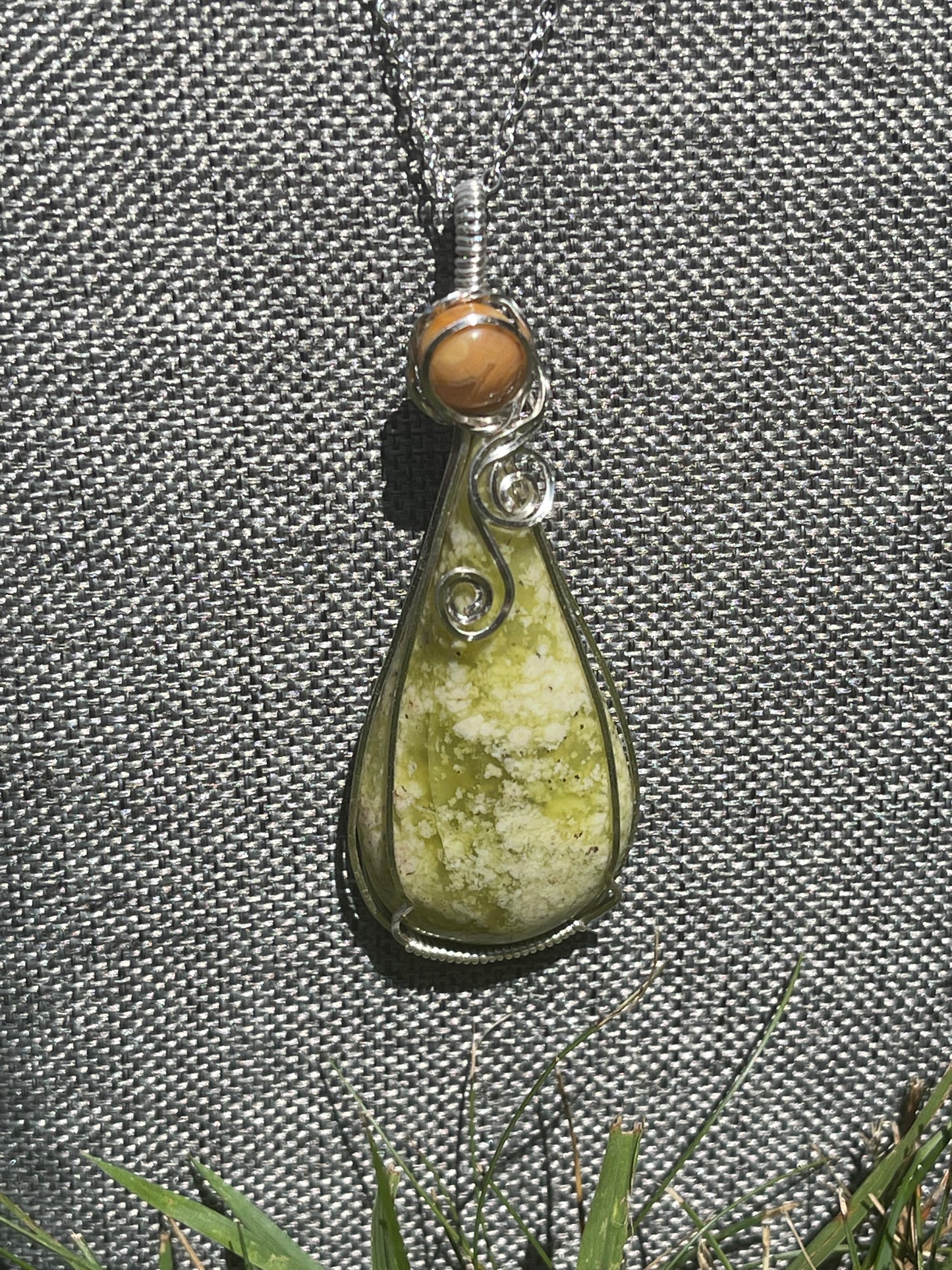 Vesuvianite and Mini Crazy Lace Agate Wire Wrapped Necklace