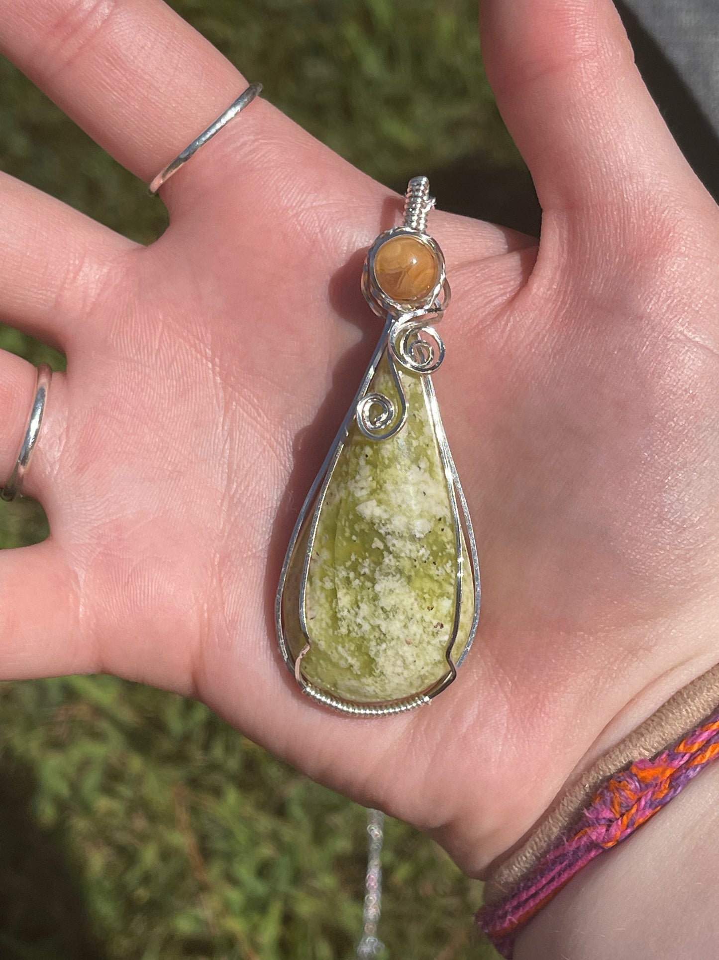 Vesuvianite and Mini Crazy Lace Agate Wire Wrapped Necklace