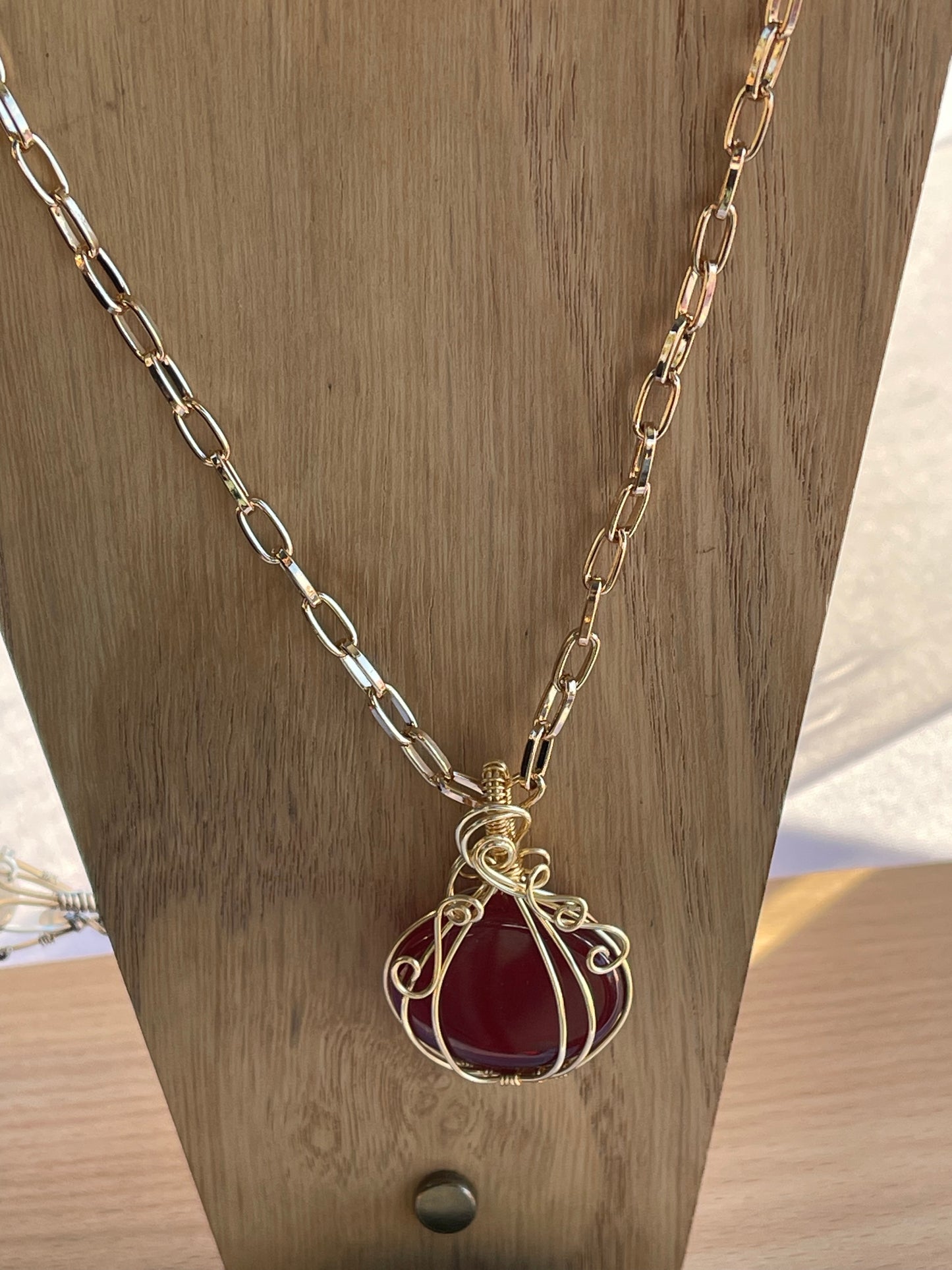 Pumpkin Crystal Wire Wrap Pendant