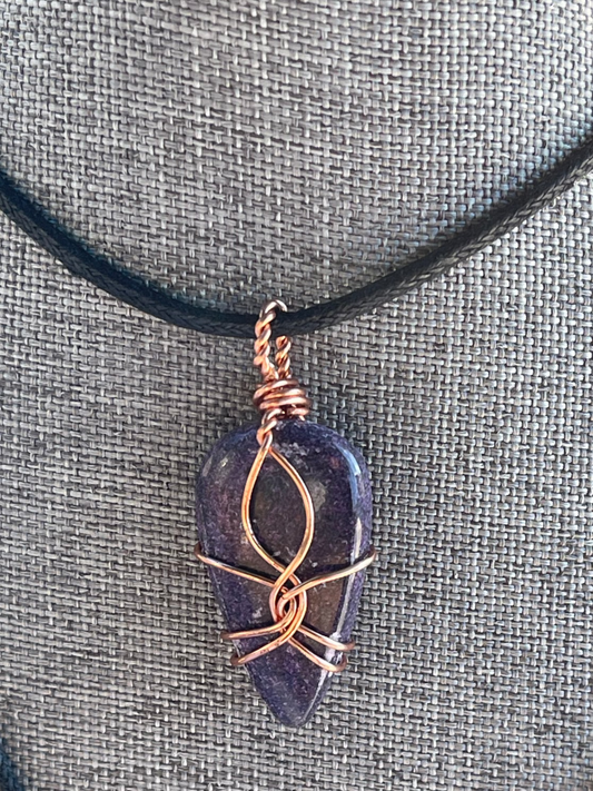 Purple Stichtite Copper Wire Wrap Pendant Necklace