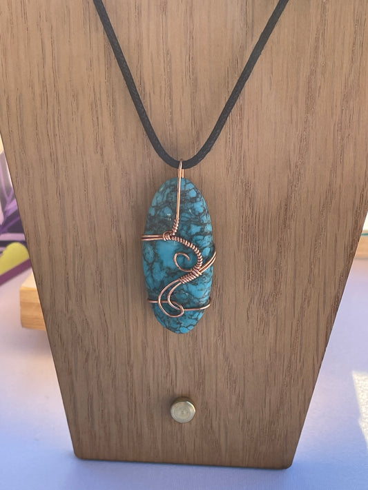 Turquoise Oval Copper Wire Wrap Pendant Necklace