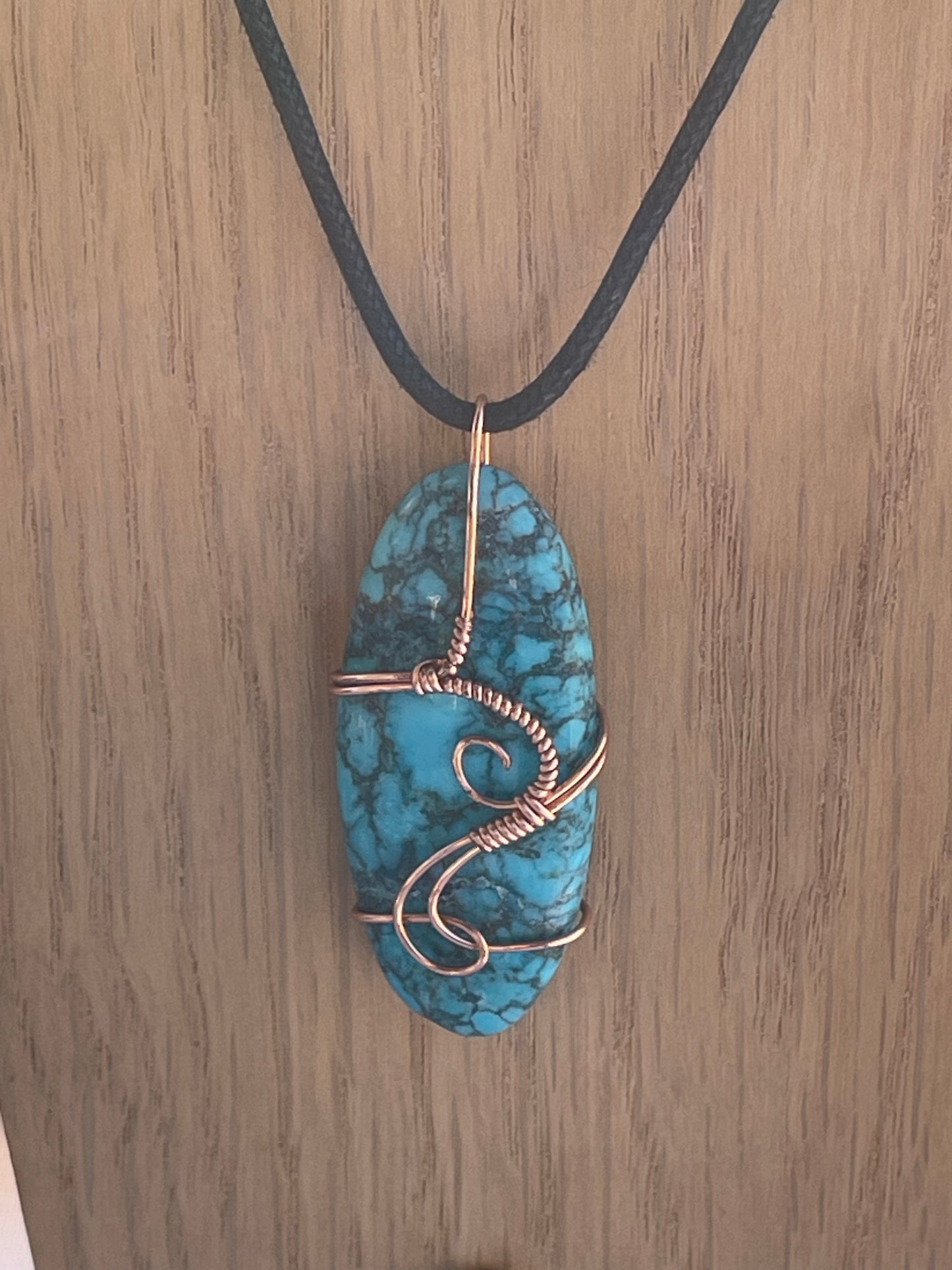 Turquoise Oval Copper Wire Wrap Pendant Necklace