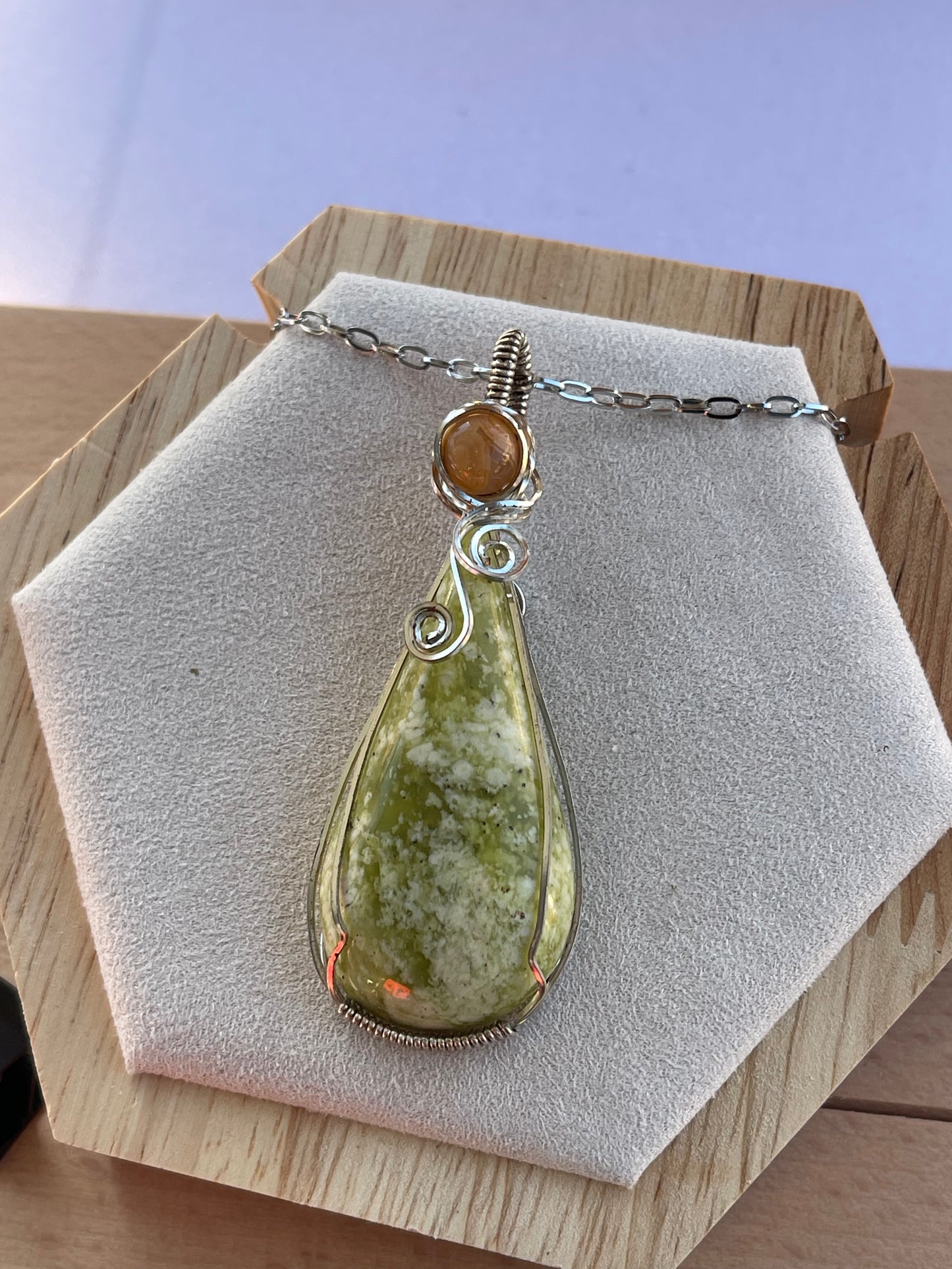 Vesuvianite and Mini Crazy Lace Agate Wire Wrapped Necklace