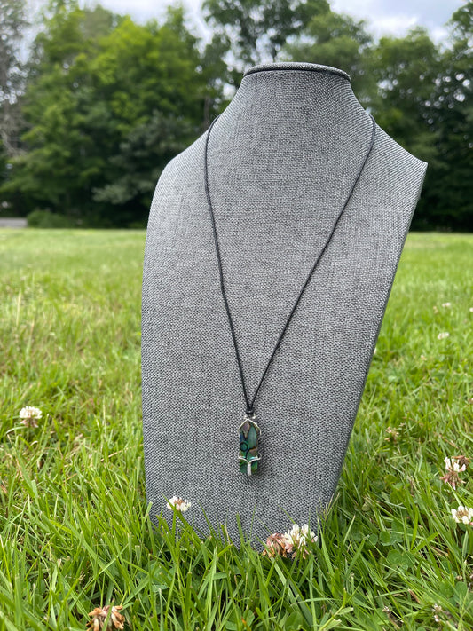 Abalone Wire Wrap Pendant Necklace