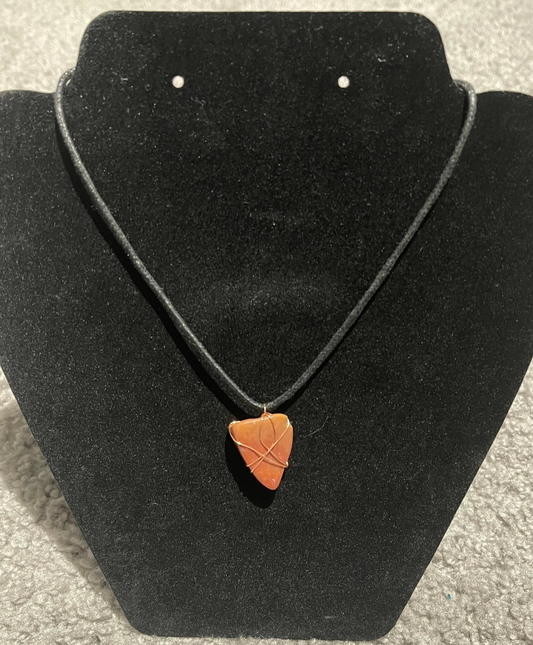 Carnelian Crystal “Shark Tooth” Copper Wire Wrap Pendant Necklace