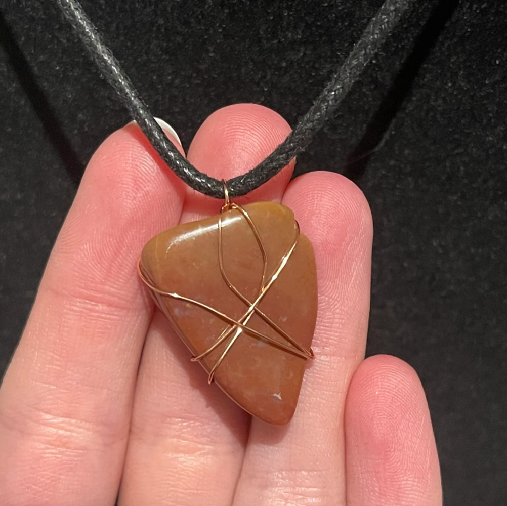 Carnelian Crystal “Shark Tooth” Copper Wire Wrap Pendant Necklace