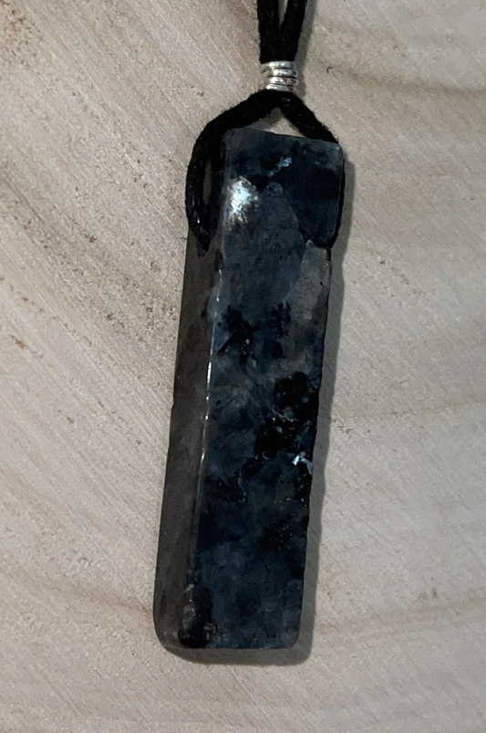 Black Labradorite Rectangle Pendant Necklace