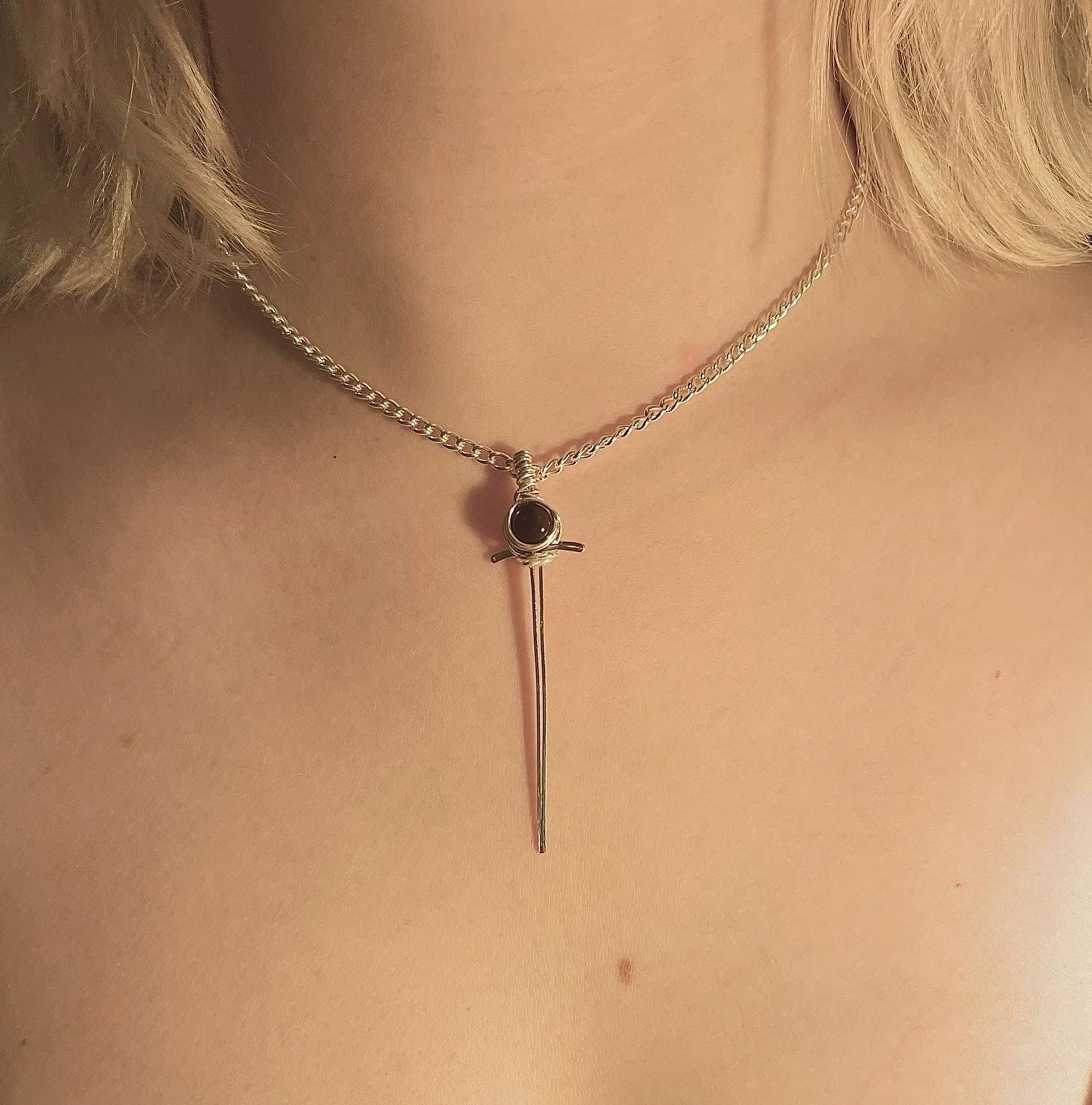 Garnet Wire Wrapped Dagger Chain Choker