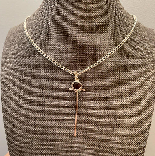 Garnet Wire Wrapped Dagger Chain Choker