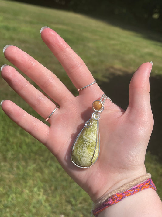 Vesuvianite and Mini Crazy Lace Agate Wire Wrapped Necklace