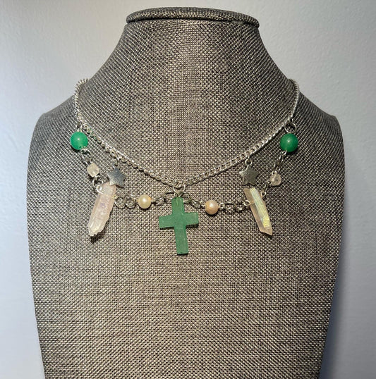 Clear Quartz and Green Aventurine Chain Choker