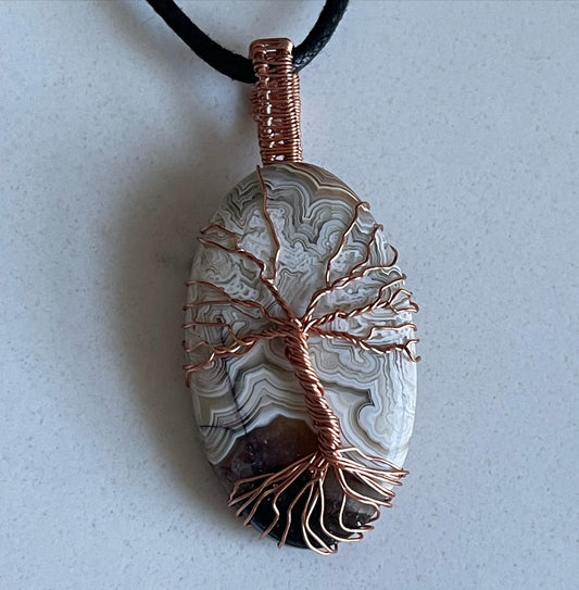 Tree of Life Wire Wrap Necklace - Botswana Agate